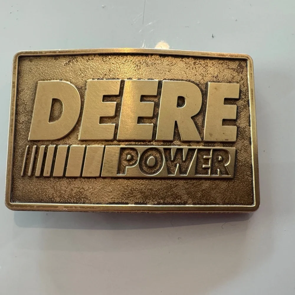 John Deere Power Belt Buckle‎ Vintage Brass Farm Tractor Equipment Expo 1994